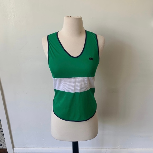 RARE Vintage Nike 1980’s Sheer Mesh Jersey Women’s XS Green and White Nike Top - Picture 2 of 8